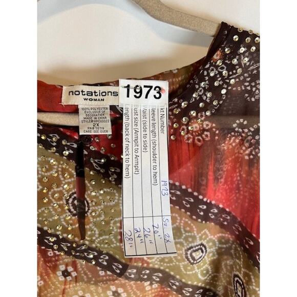 Women's Notations Pullover Top Size 2X Brown Orange Tan Floral Autumn Fall - Picture 7 of 7